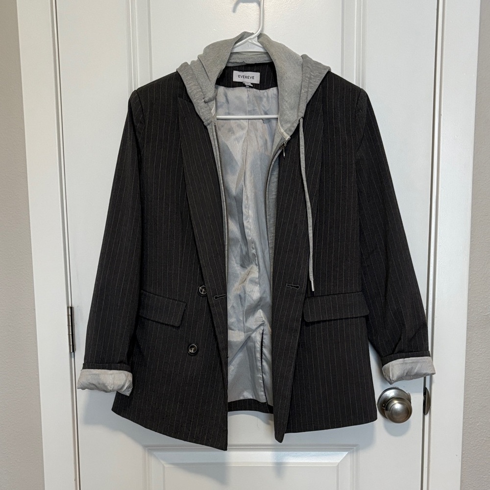 Evereve  Pinstripe Blazer with Gray Hooded Liner